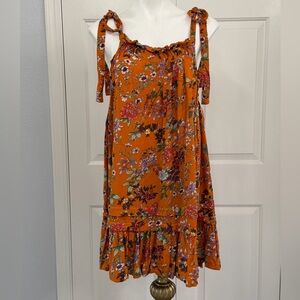 Easel Size M Orange Floral Tie-Shoulder Sundress